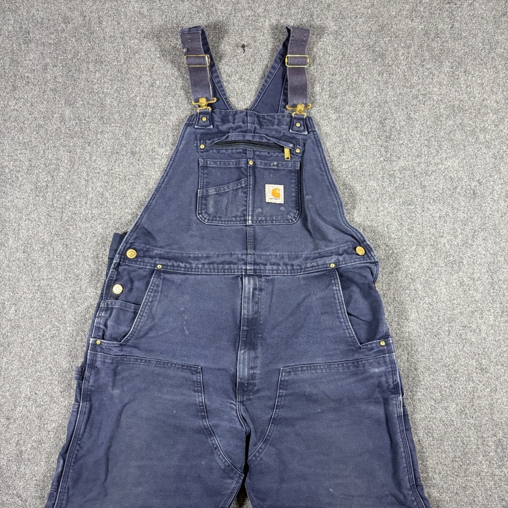 Carhartt Overall Bibs RO1-M Relaxed Duck Canvas Navy Double Knee Work Size 40x30